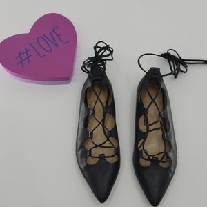⬇️$36COACH black pointy toe lace up flats
